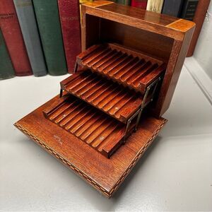 Antique handmade Cigarette box inlaid music box wooden antique cigarette holder
